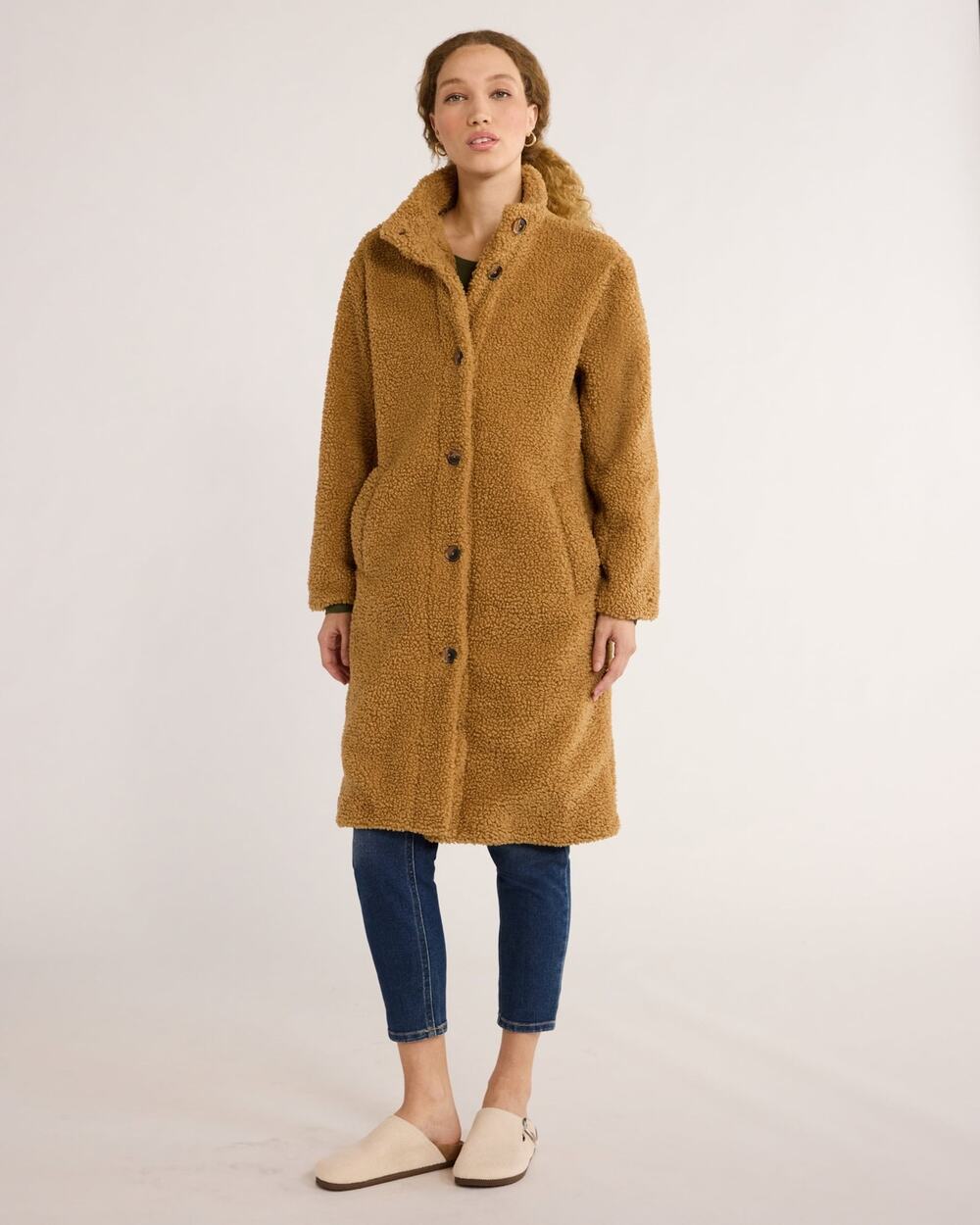 Time and Tru Brown Faux Sherpa Teddy Coat - Women's Small